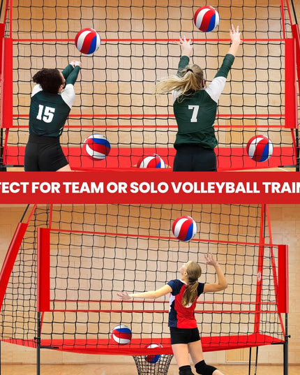 Volleyball Practice Net Station, with 3 Adjustable Heights-7'4'', 7'8'', 8', Red