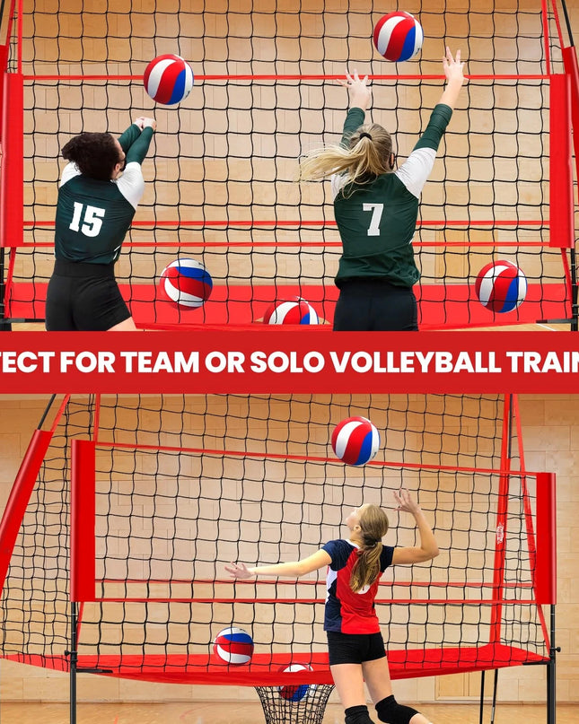 Volleyball Practice Net Station, with 3 Adjustable Heights-7'4'', 7'8'', 8', Red