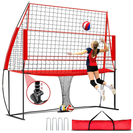 Volleyball Practice Net Station, with 3 Adjustable Heights-7'4'', 7'8'', 8', Red