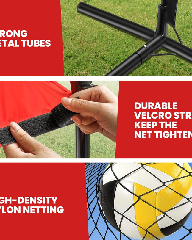 Volleyball Practice Net Station, with 3 Adjustable Heights-7'4'', 7'8'', 8', Red