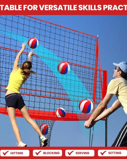 Volleyball Practice Net Station, with 3 Adjustable Heights-7'4'', 7'8'', 8', Red