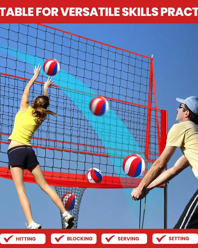 Volleyball Practice Net Station, with 3 Adjustable Heights-7'4'', 7'8'', 8', Red