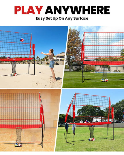 Volleyball Practice Net Station, with 3 Adjustable Heights-7'4'', 7'8'', 8', Red