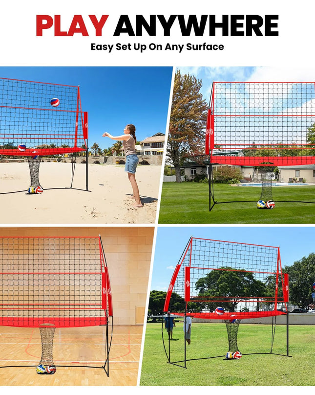 Volleyball Practice Net Station, with 3 Adjustable Heights-7'4'', 7'8'', 8', Red